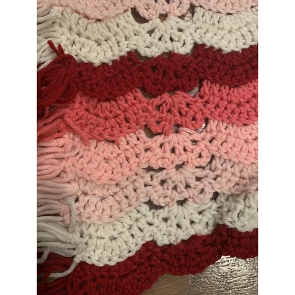 Crochet Afghan Throw Blanket Handmade 61 x 48 Pink White Red Gradient Stripe - Picture 3 of 8